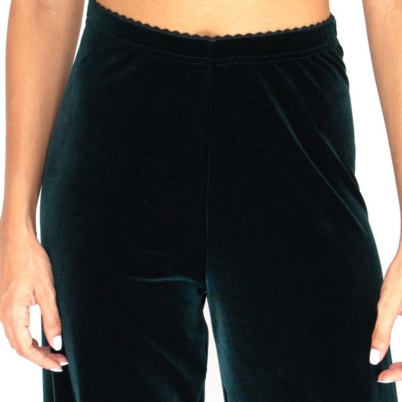 Wide Leg Stretch Velvet Pant - Hunter Green - Picture 5 of 9